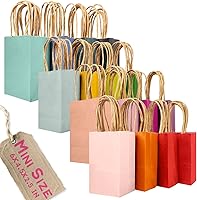 Qiqee 32 Pack Mini Kraft Paper Gift Bags with Handles - 6x4.5x2.5" Rainbow Colors, Sturdy Eco-Friendly Party Favor Bags for Weddings & Birthdays