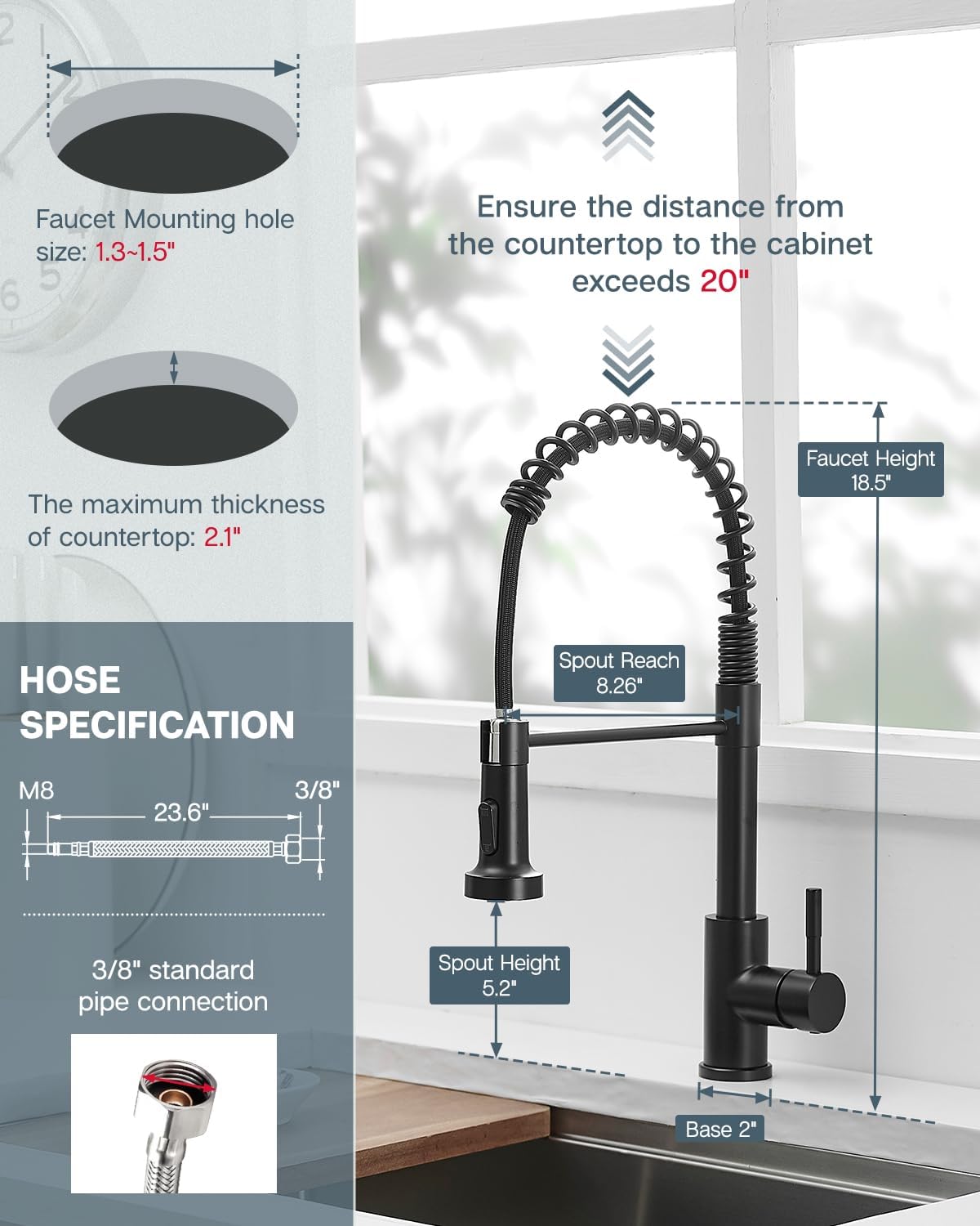 FLG Black Kitchen Faucet,Single Handle Spring Kitchen Faucets with Pull Down Sprayer,Stainless Steel Commercial Faucet for Kitchen Sink,Farmhouses RV Utility Laundry Room Outdoor