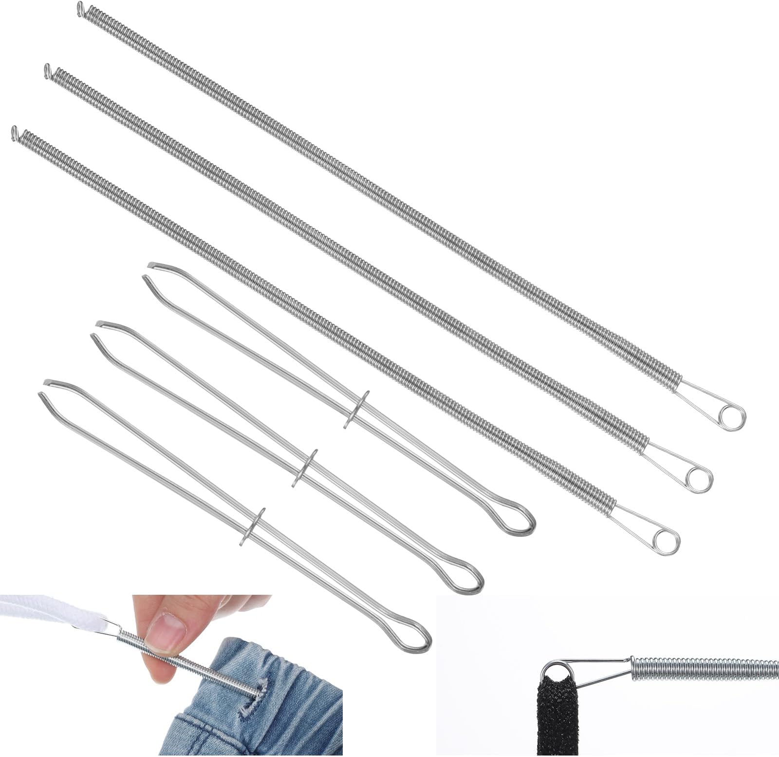 6pcs Drawstring Threader Tool Set, Stainless Steel Short Rope Threading Clips and Spring Drawstring Needle Threader for Hoodies, Pants, and Jackets