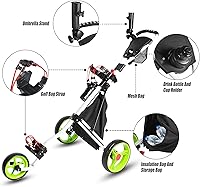 Vista 3 de Carrito de golf para empujar, carrito de golf plegable para palos de golf, carrito de golf de 3 ruedas para bolsa de golf, carritos de golf