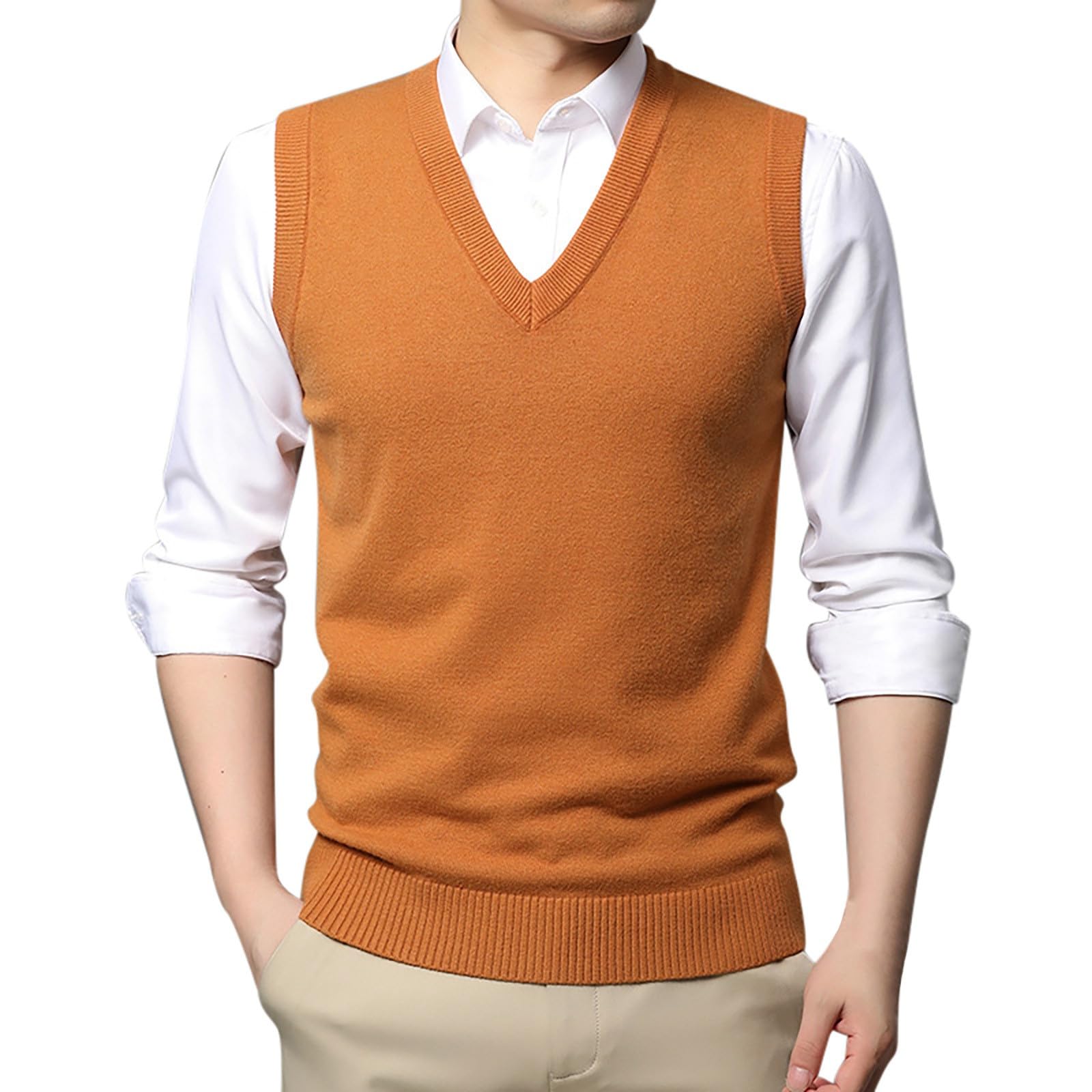 Chaleco de punto para hombre con cuello en V jacquard monocolor 5