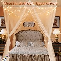 Vista 2 de Obrecis - Dosel de cama blanco con luces de estrella para niñas, cortinas de cama de princesa de 8 esquinas con 100 luces LED en forma de estrella