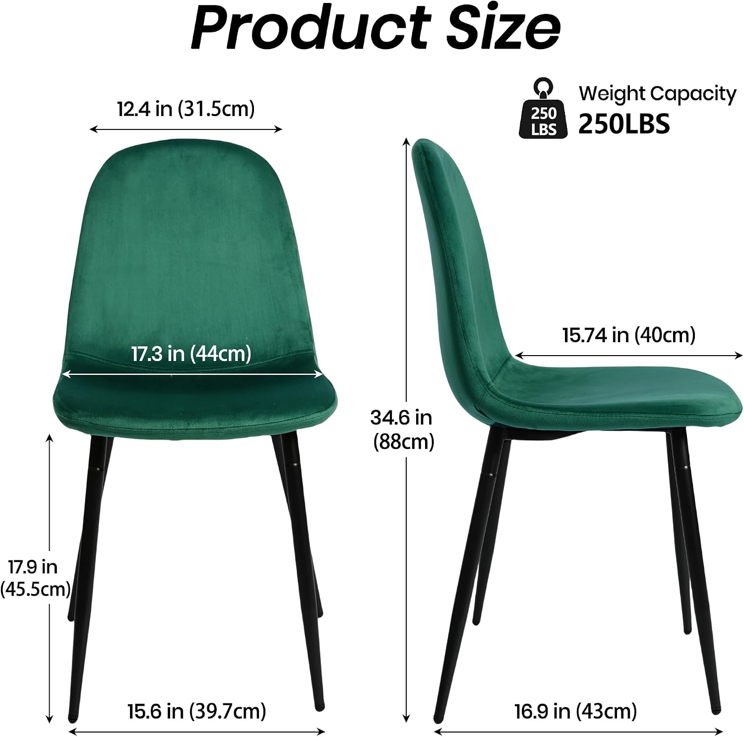 CangLong Modern Velvet Dining Chairs Set of 2 – Upholstered Accent Chairs with Metal Legs, Dark Green for Living Room, Bedroom, Restaurant