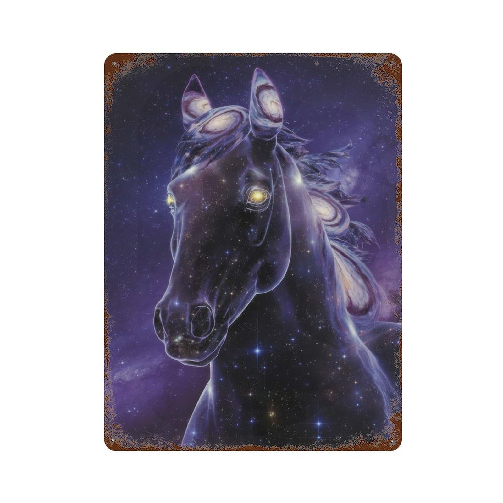 Cosmic Horse Distressed Metal Wall Sign 15.7"x11.8", for Farmhouse, Kitchen And Entryway Decor, Rustic Home Decor