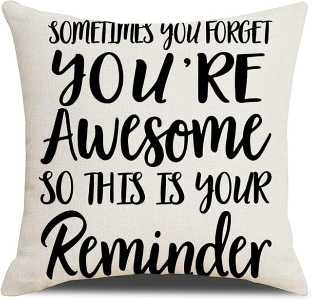 Homefeelzydys Cushion Covers Black Color-Inspirational Gifts for Women, Sometimes You Forget Youre Awesome So This Is Your Reminder, Birthday Gifts for Women, Best Friend, Daughter, Mom, Coworker