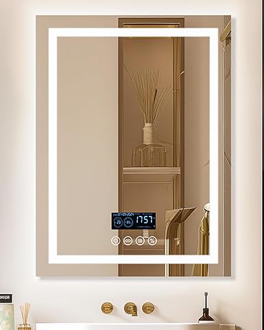 LUVODI Espejo Baño con luz 60 x 80 Bluetooth: Espejo Baño Led Pared Rectangular Antivaho Espelho Banho Inteligente Digital con Luz Frontal y Retroiluminado Regulable, Fecha, Hora,Temperatura