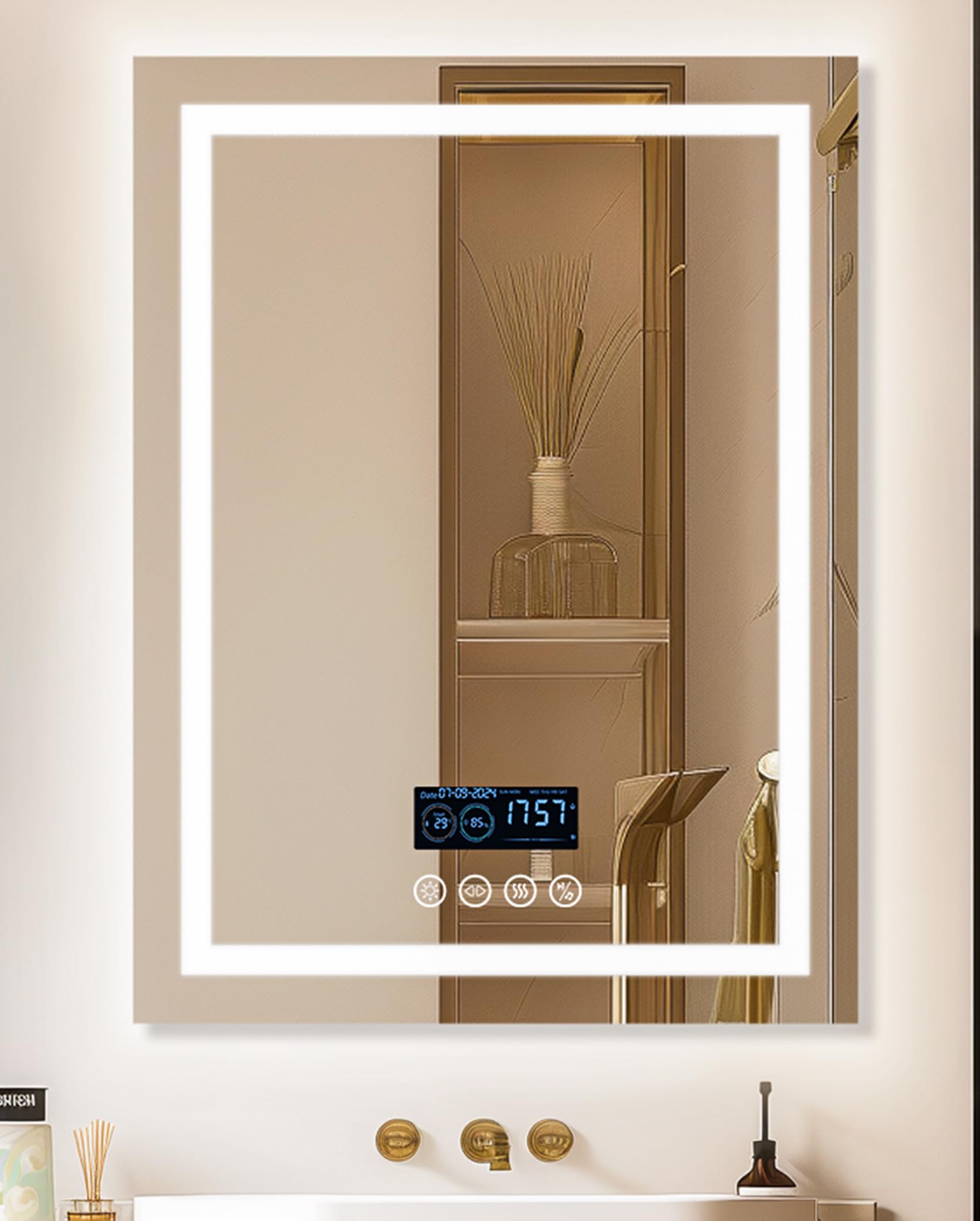 LUVODI Espejo Baño con luz 60 x 80 Bluetooth: Espejo Baño Led Pared Rectangular Antivaho Espelho Banho Inteligente Digital con Luz Frontal y Retroiluminado Regulable, Fecha, Hora,Temperatura