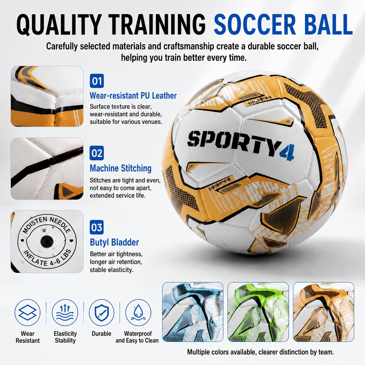 Paquete de 6 pelotas de fútbol tamaño 4 para entrenamiento y partidos, tamaño y peso oficiales, incluye red de transporte, bomba de aire, ideal para jugadores jóvenes y adultos, altamente