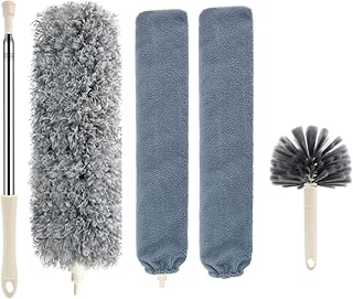 PhilaeEC Extendable Feather Duster 4PCS, Duster Cleaning Kit with 30-100 Inches Stainless Steel Extra Long Telescopic, Mic...