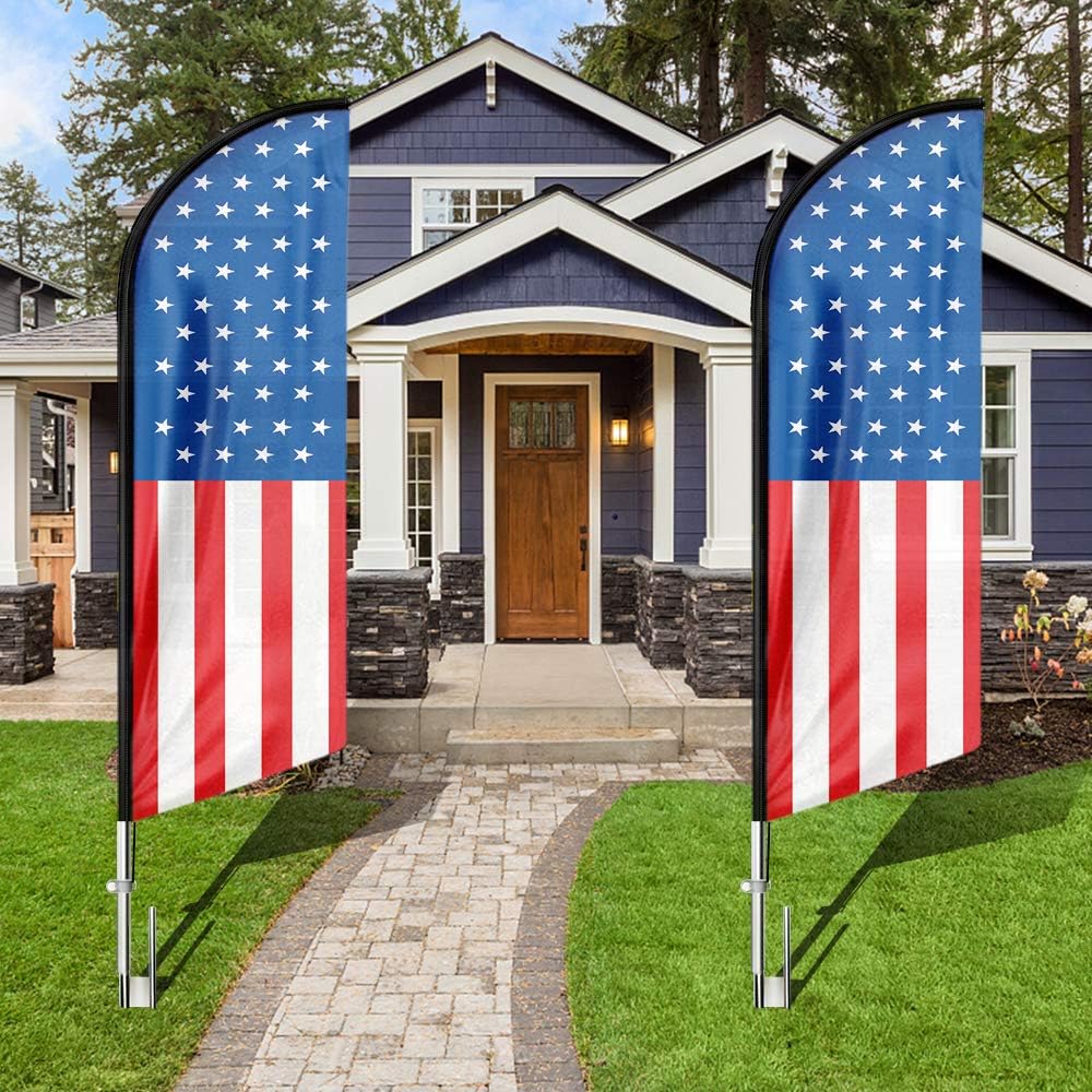 American Glory US Feather Flag and Pole Kit,Patriotic Flag Updated Version 11 FT American National flag Swooper Huge Flag Ground Spike