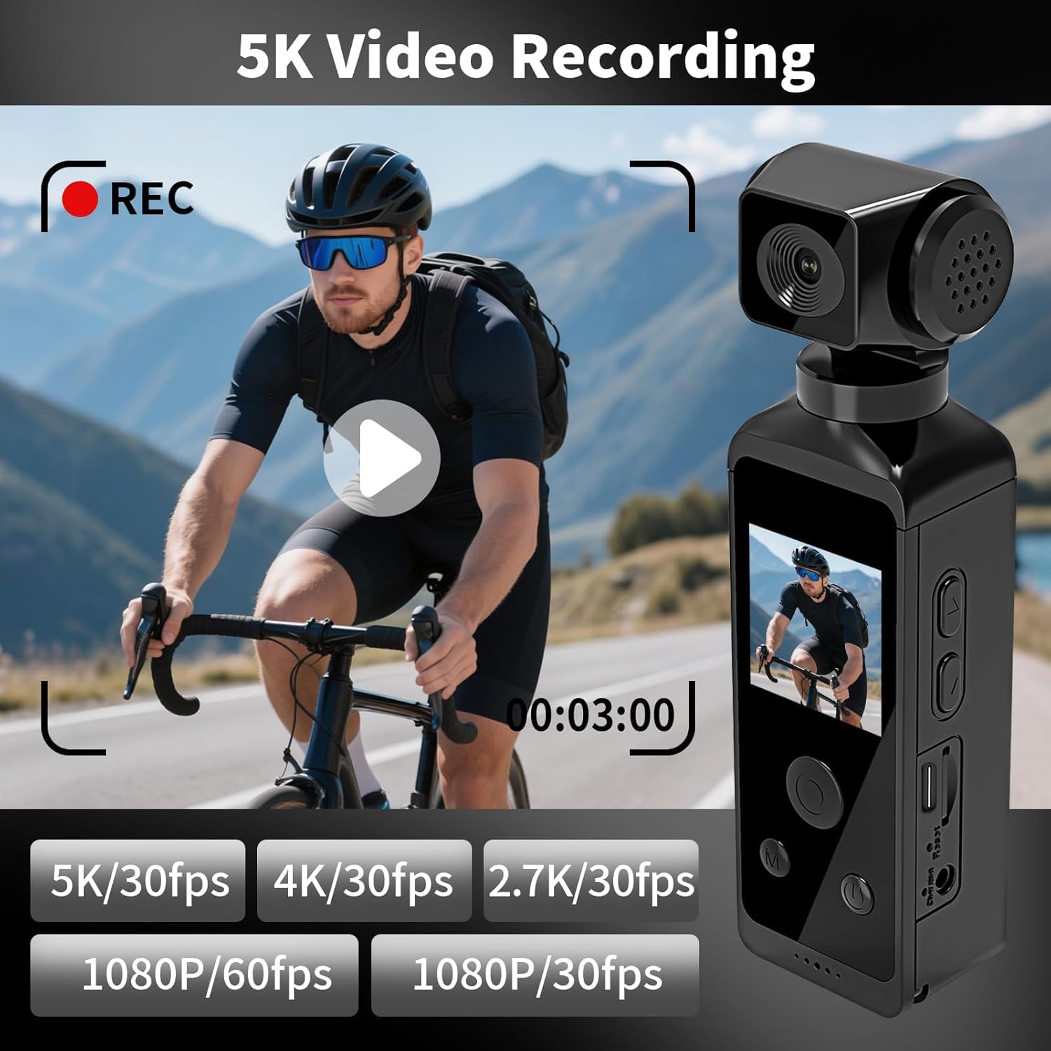 5K Körperkamera Bodycam Vlog Kamera, Sports Action Cam mit 270° drehbarem Objektiv, Pocket Action Cam für Reisen, Outdoor-Sport, Fahrrad, Clip und 64 GB TF-Karte im Lieferumfang enthalten