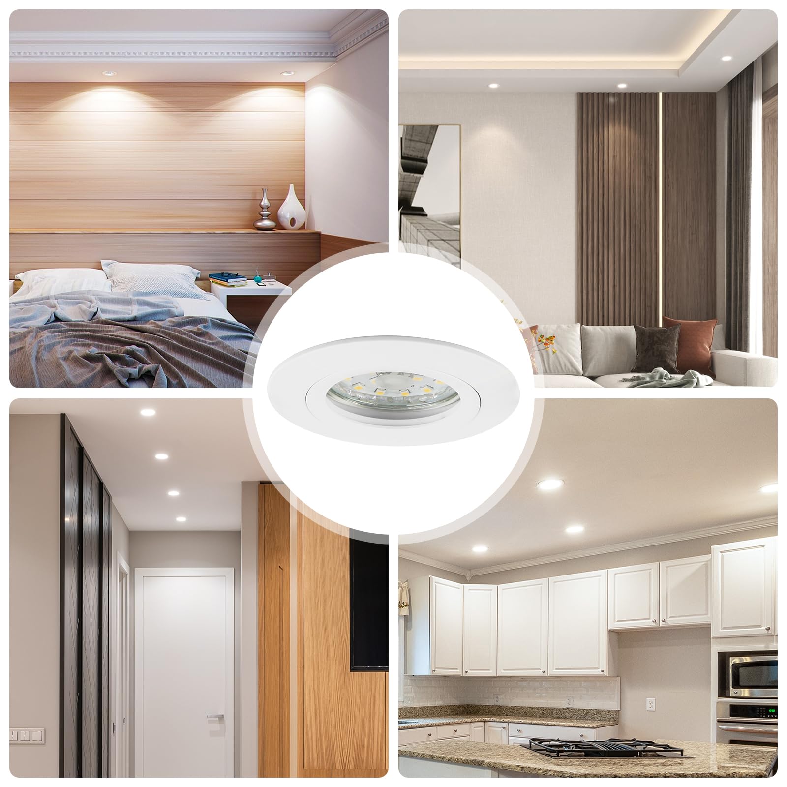 Cornice Faretti incasso cartongesso GU10 Alluminio Bianco, Portafaretto Faretto led da incasso per cartongesso incl.portalampada GU10 Rotondo 65mm per LED e Alogeno, 60-70mm 230V 10 Pezzi
