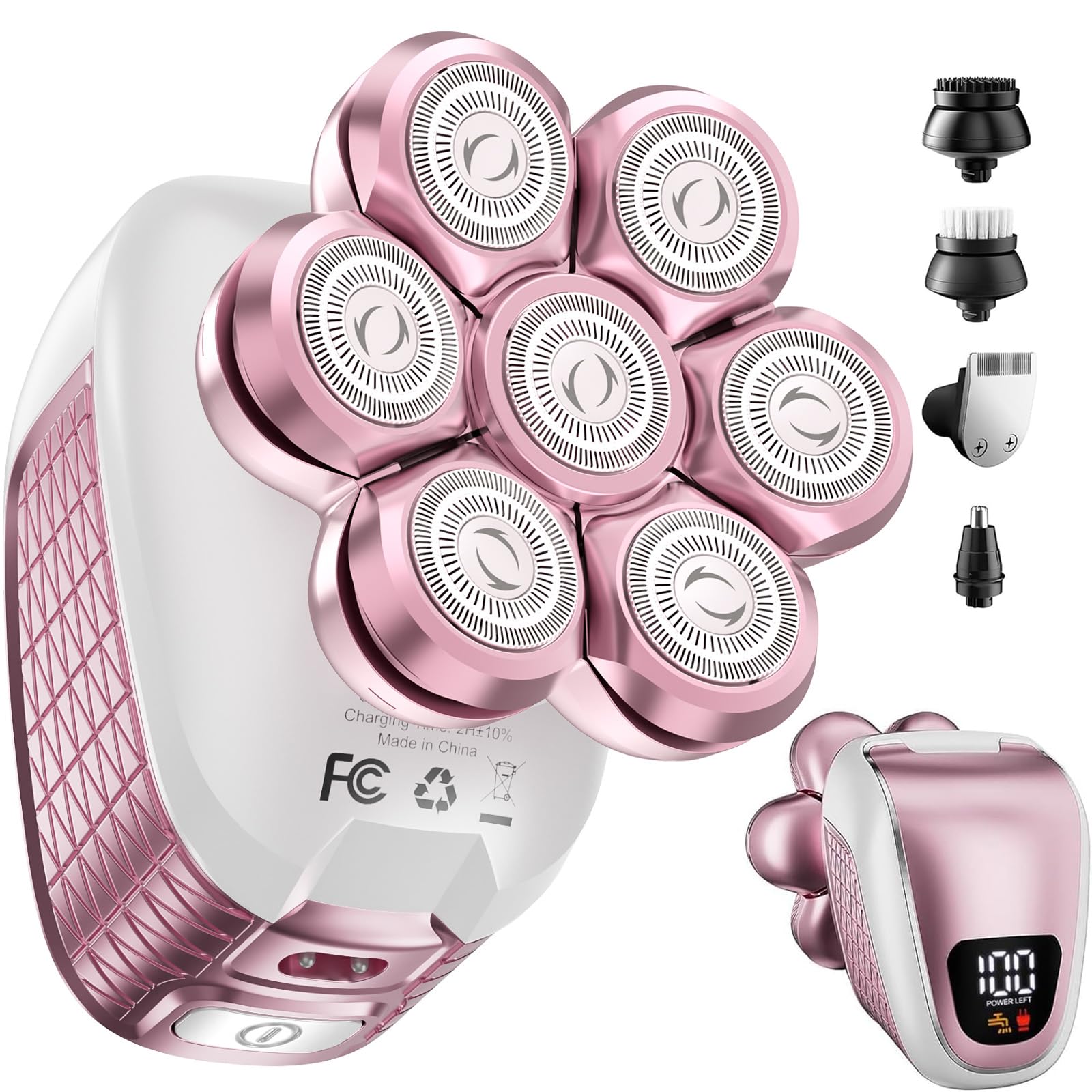 Maquinillas de afeitar eléctricas para mujeres: afeitadora eléctrica 5 en 1 con cabeza 7D – IPX6 resistente al agua, removedor de pelo seco y húmedo con visualización LED y bloqueo de viaje para
