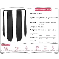 Vista 44 de SEIKEA Extensión de cola de caballo larga recta envolvente con clip, extensiones de cabello sintético suave natural para mujer, 35 pulgadas, marrón