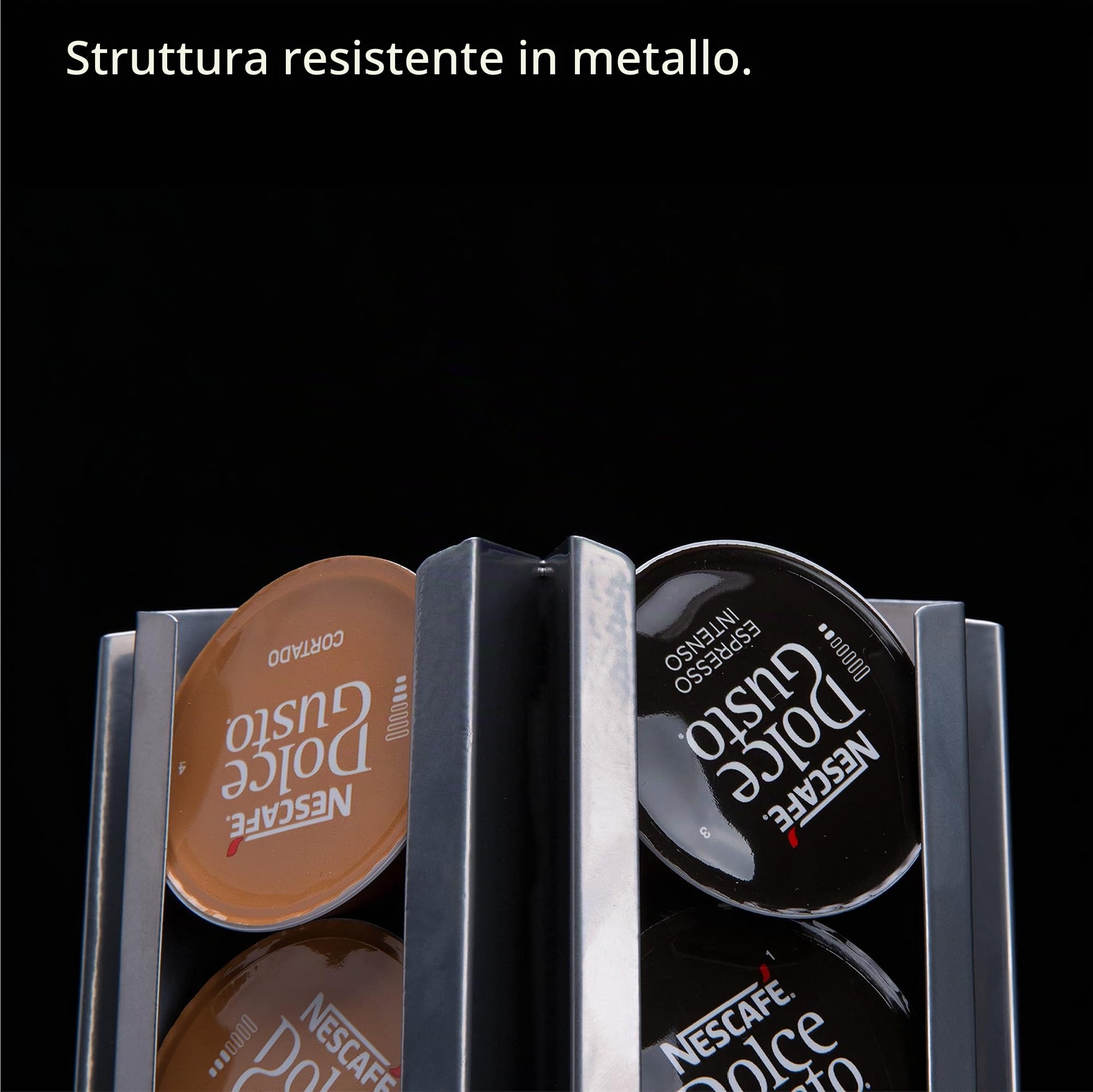 Peak Coffee - Porta Capsule Dolce Gusto - Porta Cialde - 48 Capsule - Contenitore Capsule Nespresso - Supporto Girevole Verticale 360° - Antiscivolo e AntiGraffio - Organizzatore Cialde