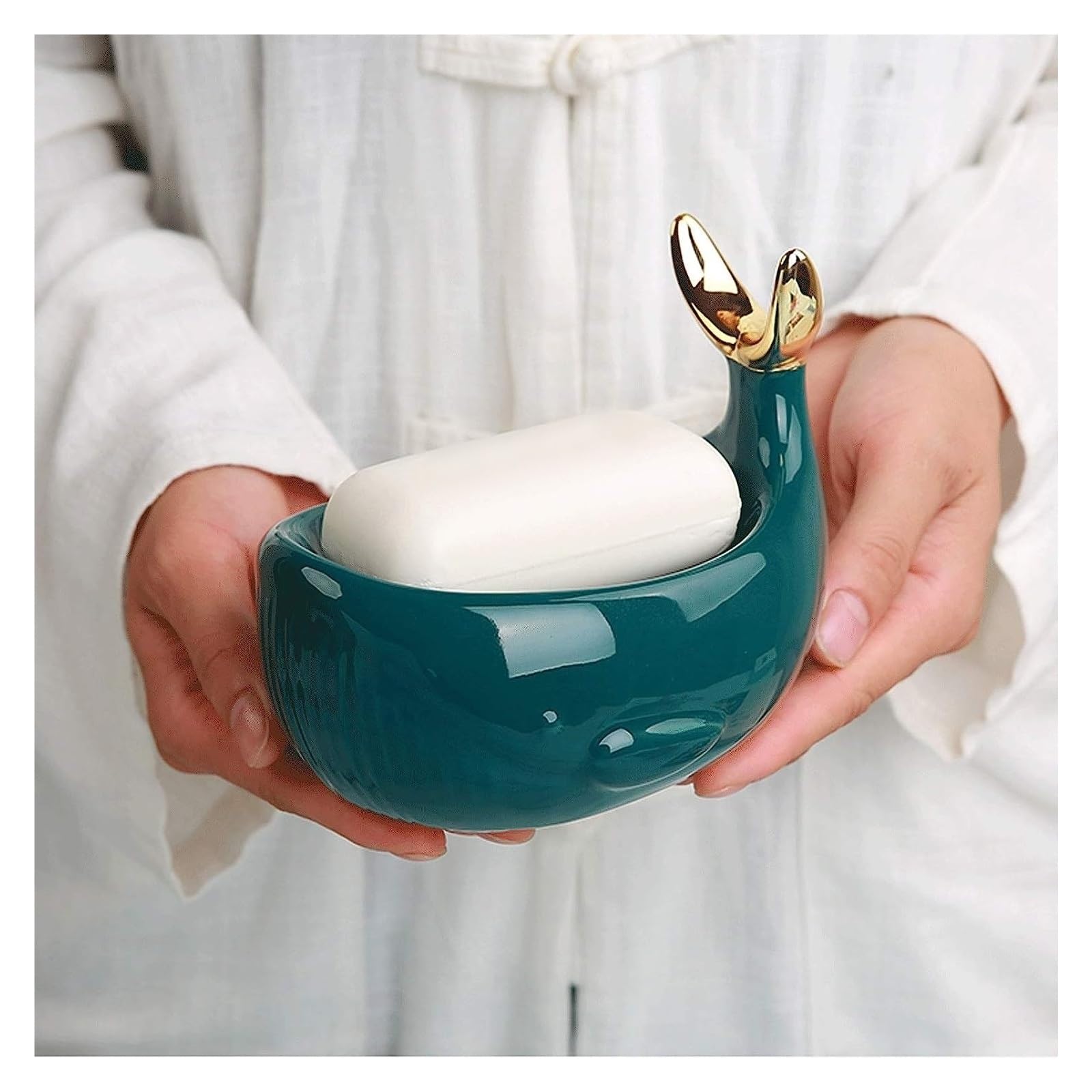 Jabonera Jabonera con Drenaje Jabonera Simple y atmosférica, Adecuada for Guardar jabones en Barra en hoteles y baños, Recipiente de cerámica Multiusos for jabón(Grün)