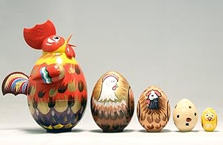 Rooster 5 Piece Russian Wood Nesting Doll Matryoshka Stacking Dolls Russia Bird