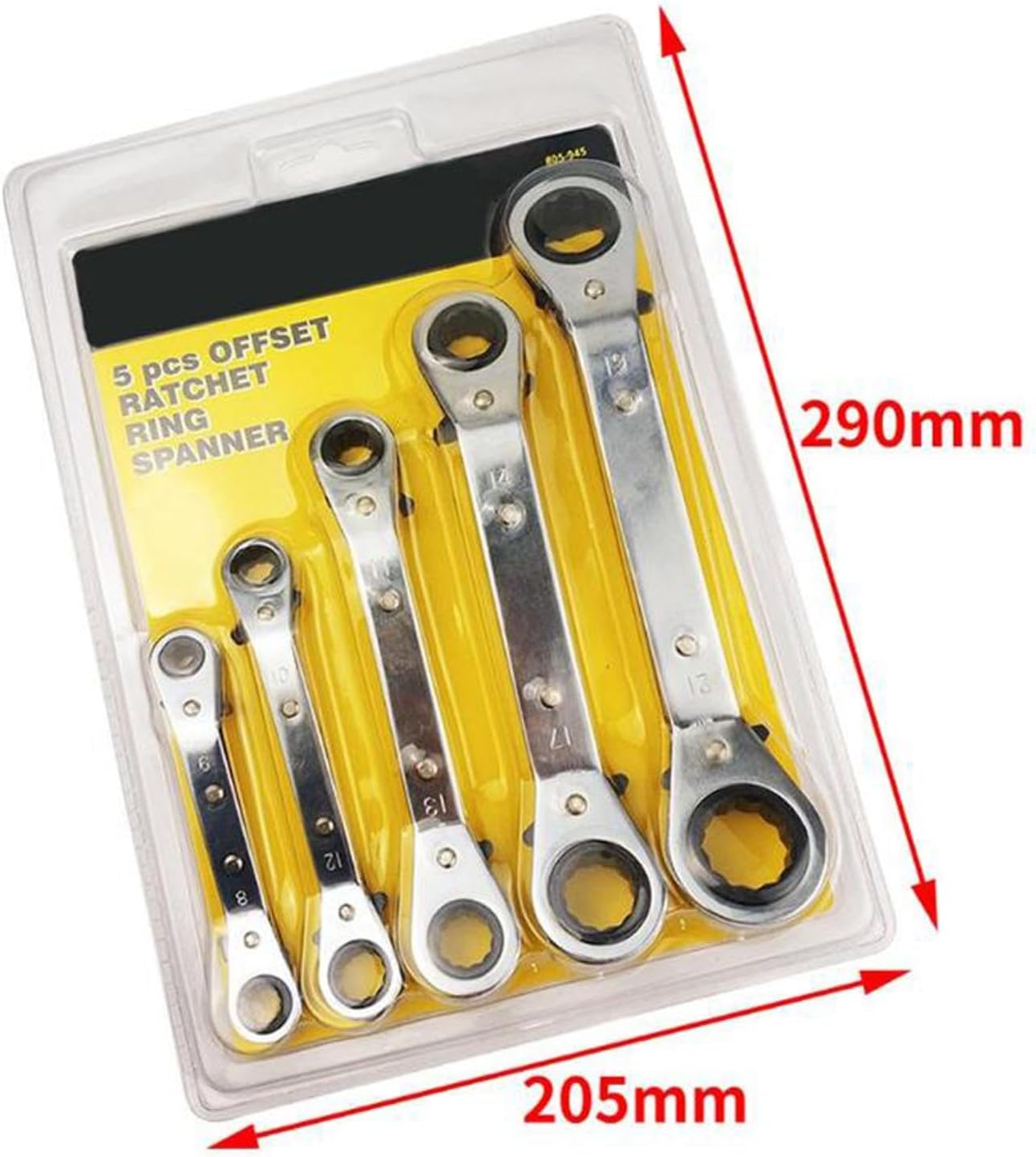 5 Pcs Double Offset Box End Reversible Ratcheting Wrench Set, Chrome Plated Wrench Socket Spanner Tool, Easy to Use