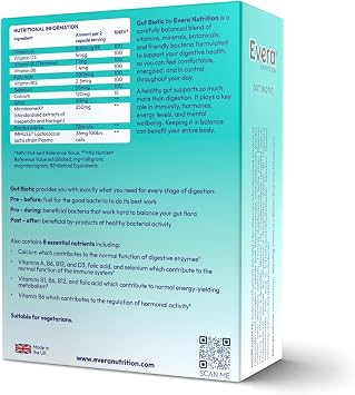 Gut Biotic, 60 Capsules - Supports Digestion, Immunity, Hormone Balance & Energy | 110 Billion Bacteria | Pre, Pro & Post Biotic Blend + Essential Vitamins and Minerals