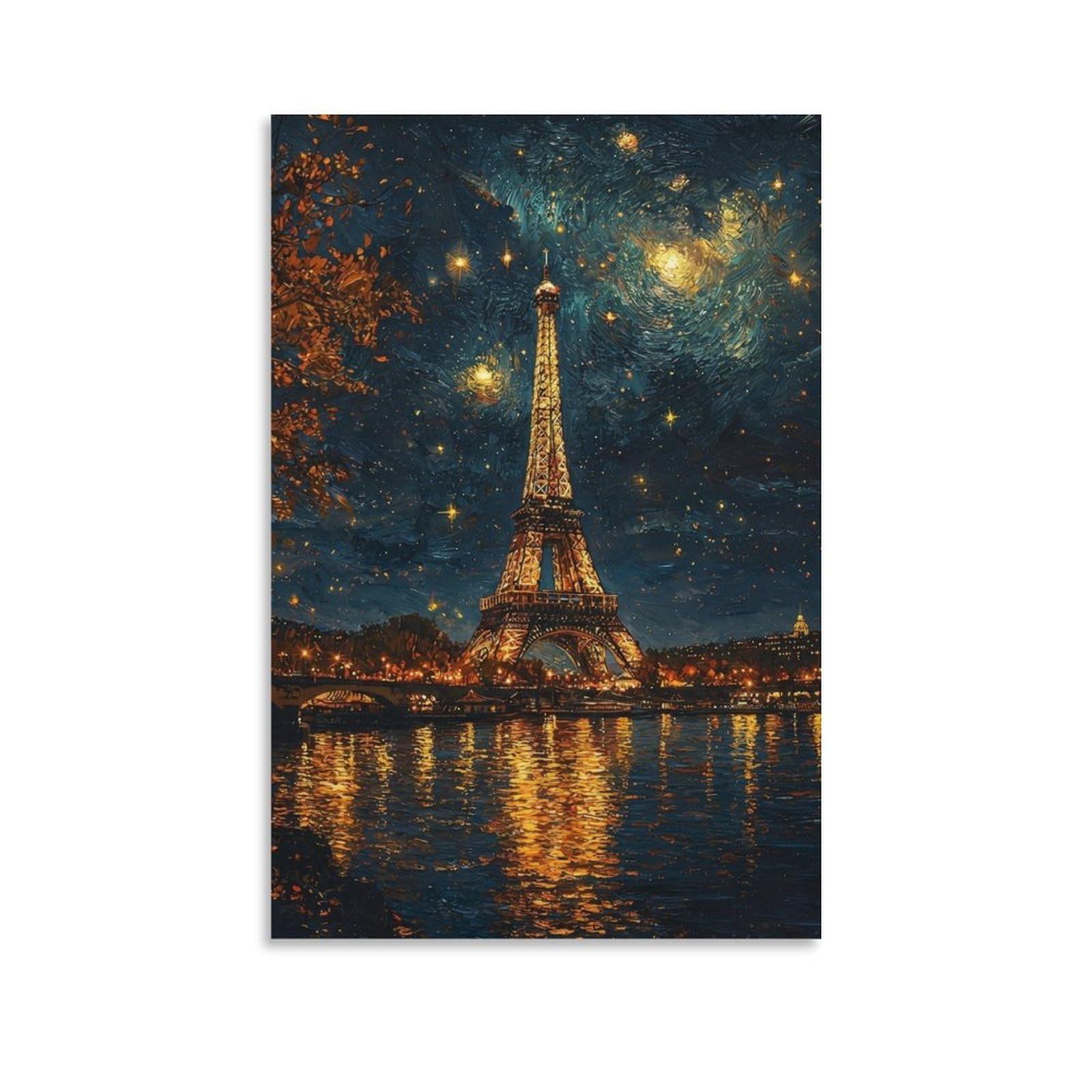 Eiffel Tower Night Poster Artwork Giclee Canvas Prints Modern Wall Art Picture Wall Hanging for Home Decorations 16x24inch(40x60cm)