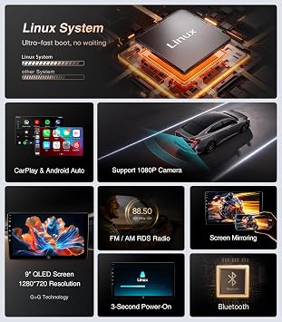 9 Linux CarPlay Car Stereo for Toyota Corolla 2008-2013 (Non-JBL)
