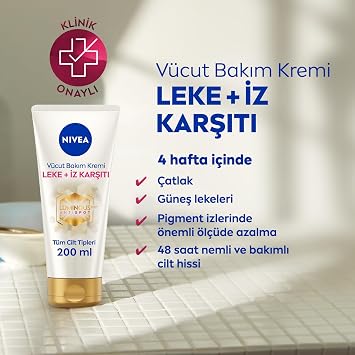 NIVEA Luminous630 Leke ve İz Karşıtı Vücut Bakım Kremi 200ml, Çatlak ve Güneş Lekesi İyileştirici, 48 Saat Nemlendirici