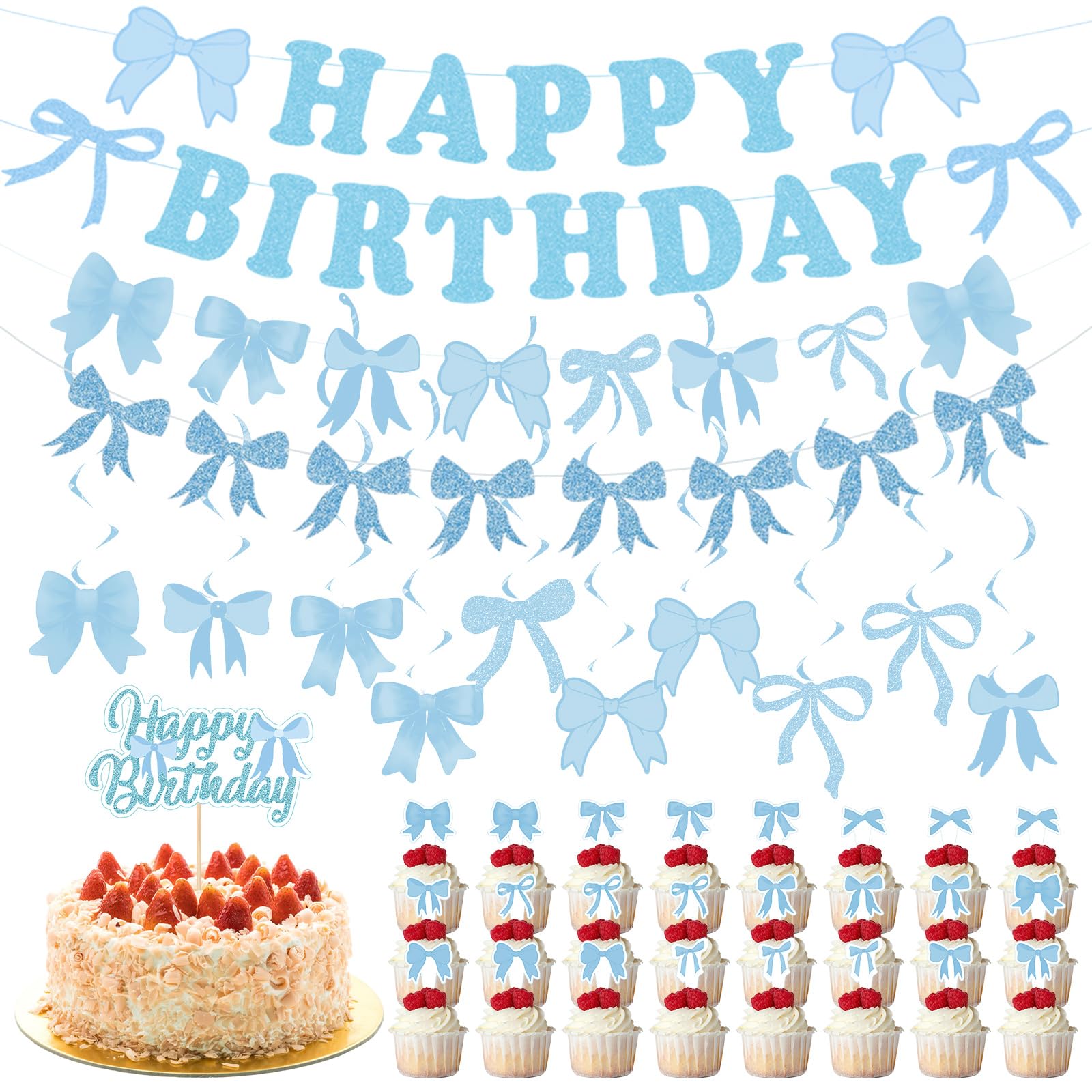 Snapklik.com : Blue Bow Birthday Party Decorations Bow Birthday Banner ...