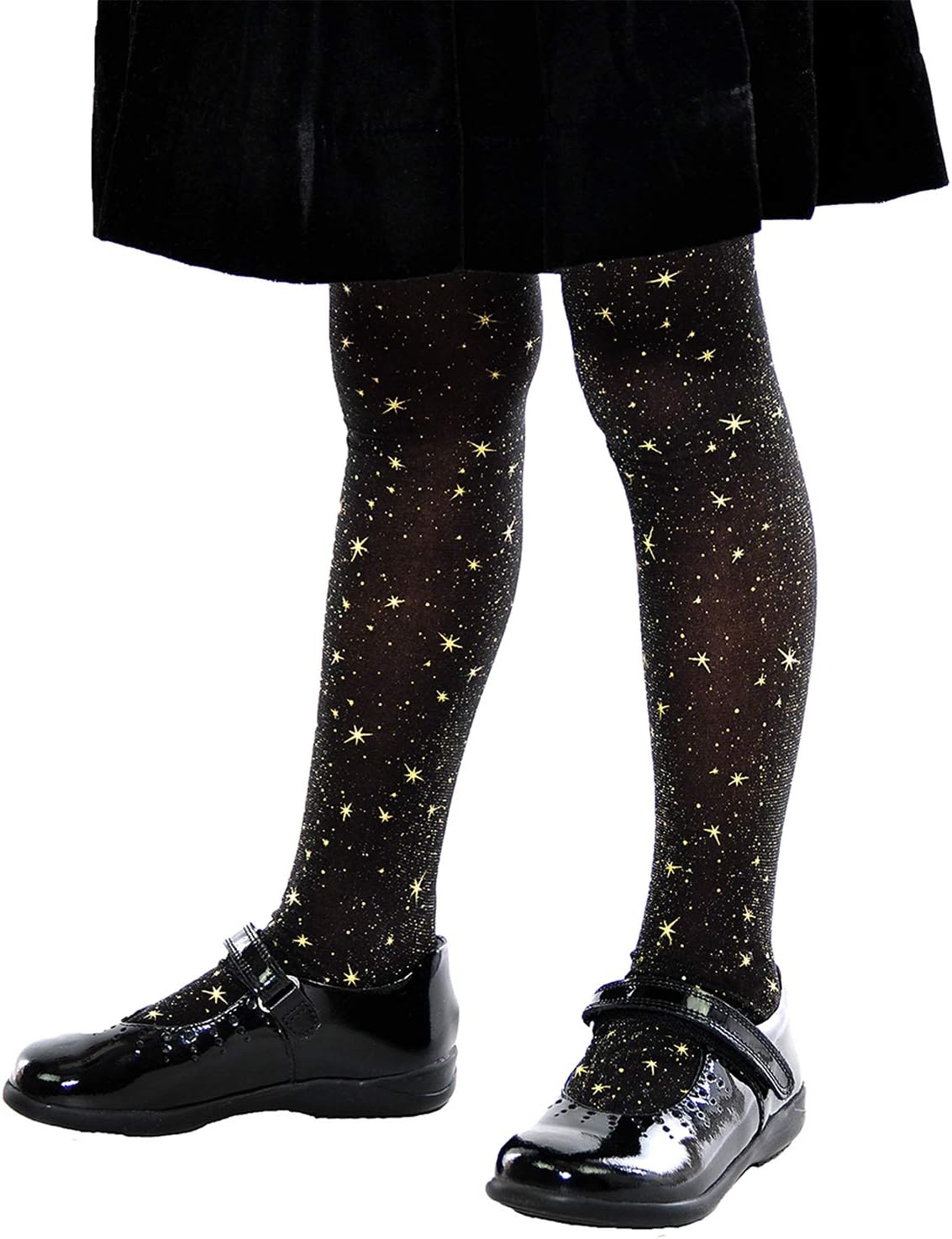 AurellieGirls Black Sheer Shiny Gold Stars Tights Everday Party Special Occasion