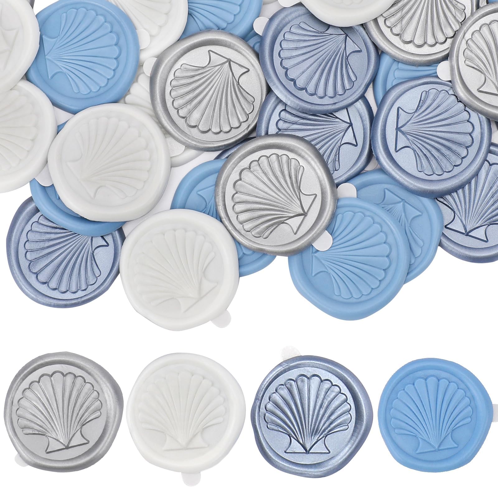 Sea Shell Seal Stickers - 40 PCs Shells Ocean Silver White Wax Seal Stickers Gray Blue Self Adhesive Envelope Seals Stickers Wedding Party Invitation Christmas Birthday Gift Wrapping Craft