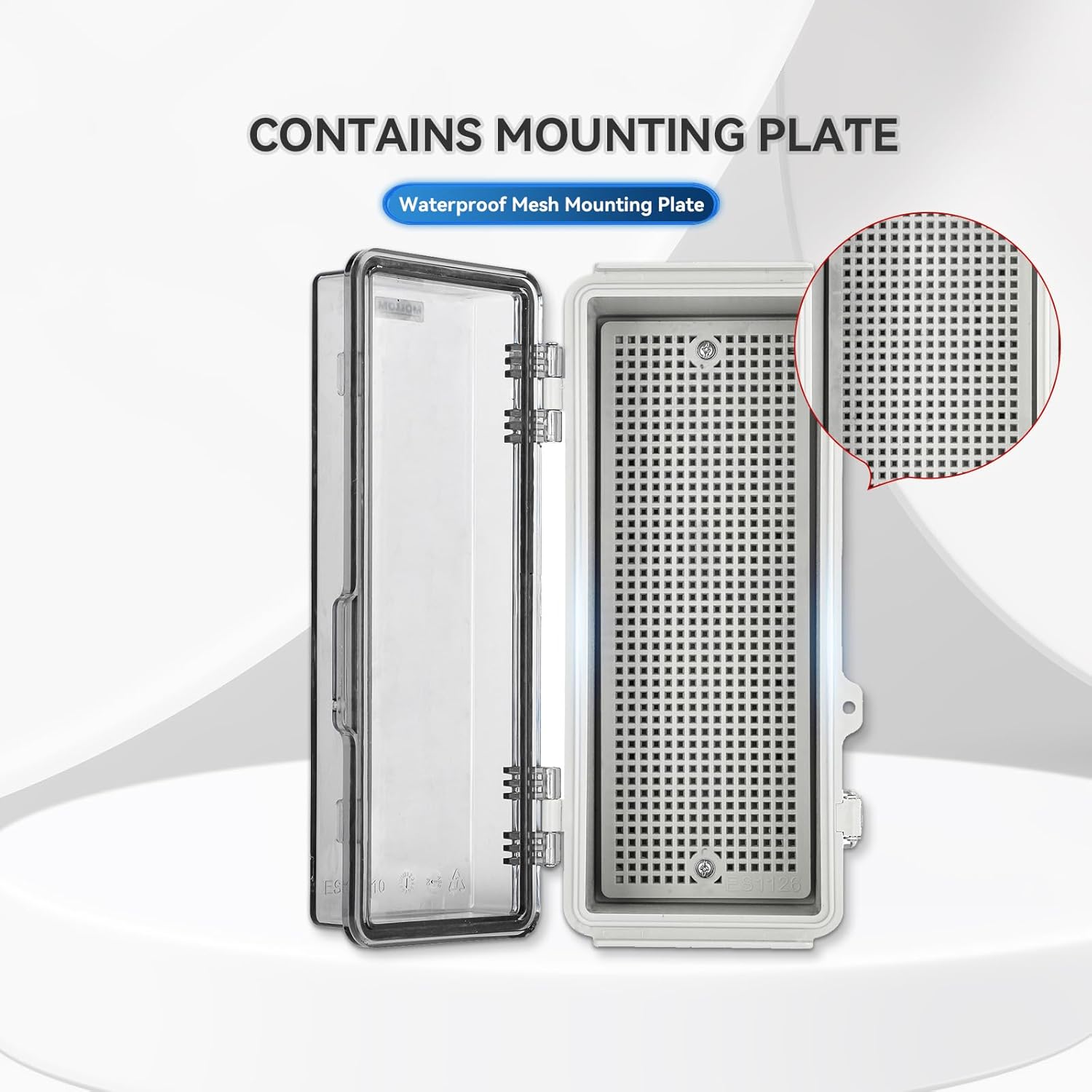 Mollom Outdoor Junction Box for Electrical Project Waterproof IP67 with Hinged Transparent Cover, Stainless Steel Latch, Mounting Plate, and Wall Brackets(260x110x100mm | 10.2x4.3x3.9In)