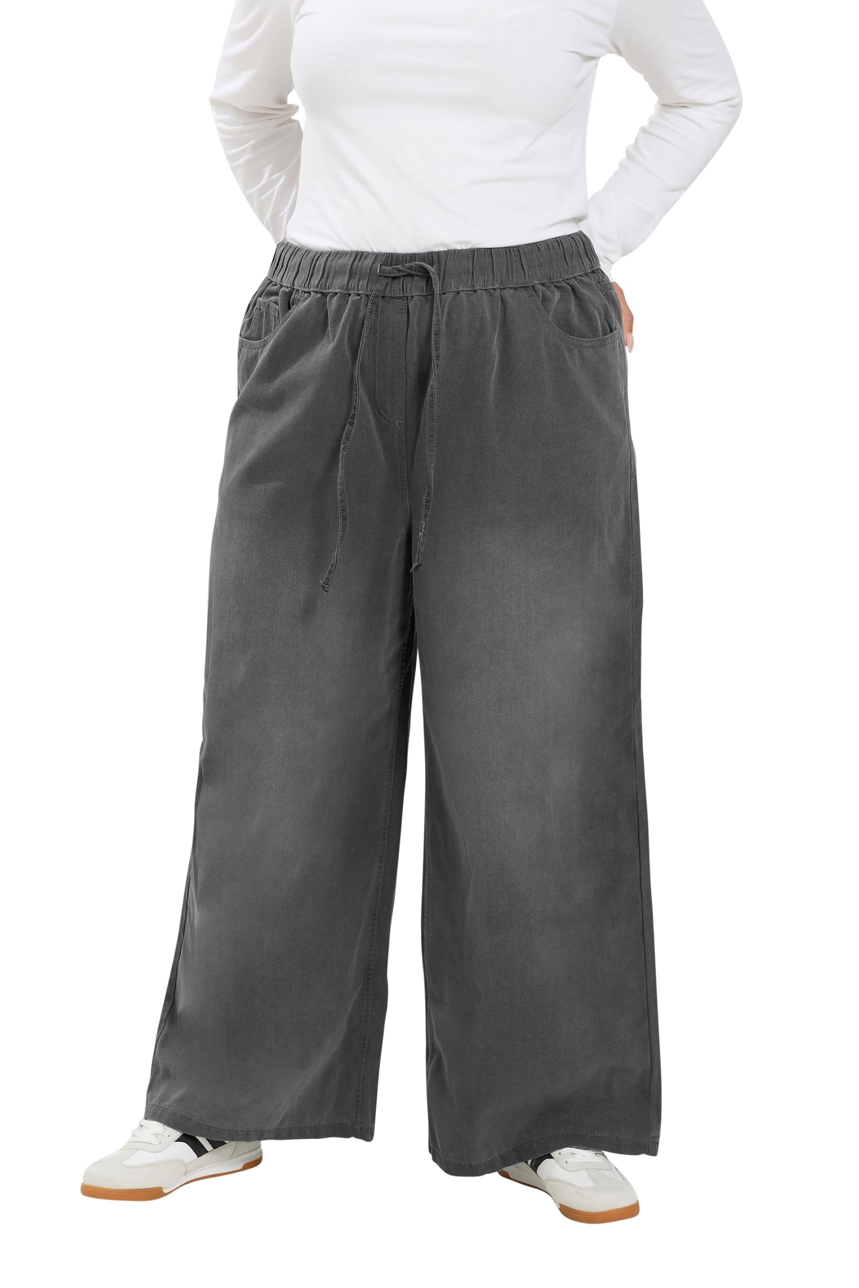 Yours Women's Grey Wide Leg Pull On Jeans In 18R