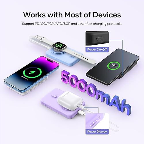 Miniatura 4 de Cargador portátil inalámbrico para Samsung, banco de energía ultra delgado de 5000 mAh con innovadora ventosa eléctrica, compatible con teléfono