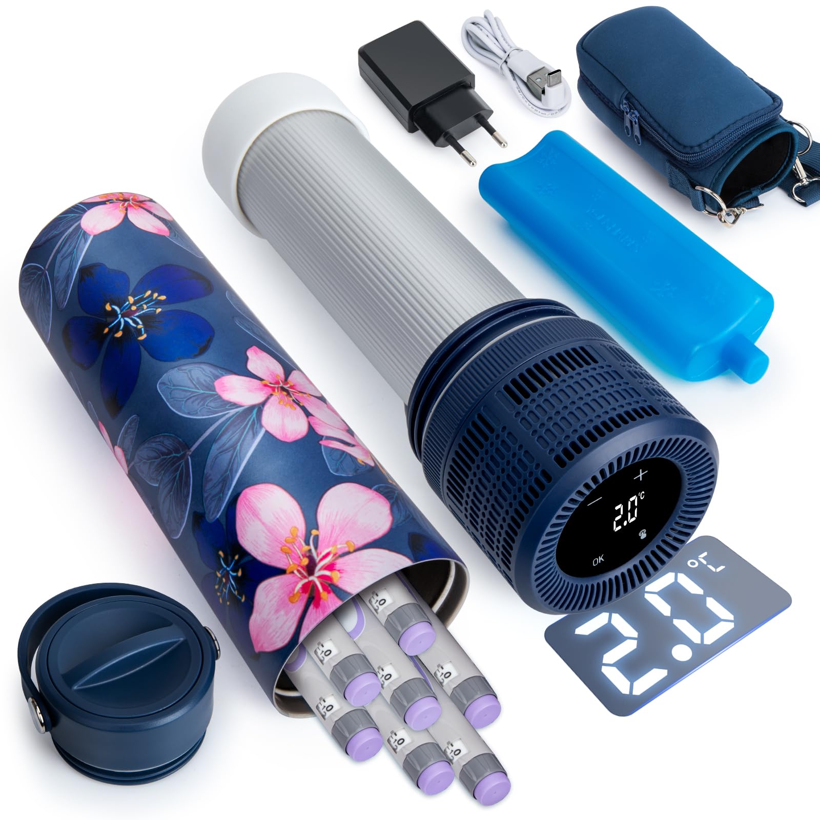 YOUSHARES Bolígrafos de Insulina Estuche de Viaje Enfriador con Indicador de Temperatura, Taza Refrigerada de Insulina de Acero Inoxidable 304