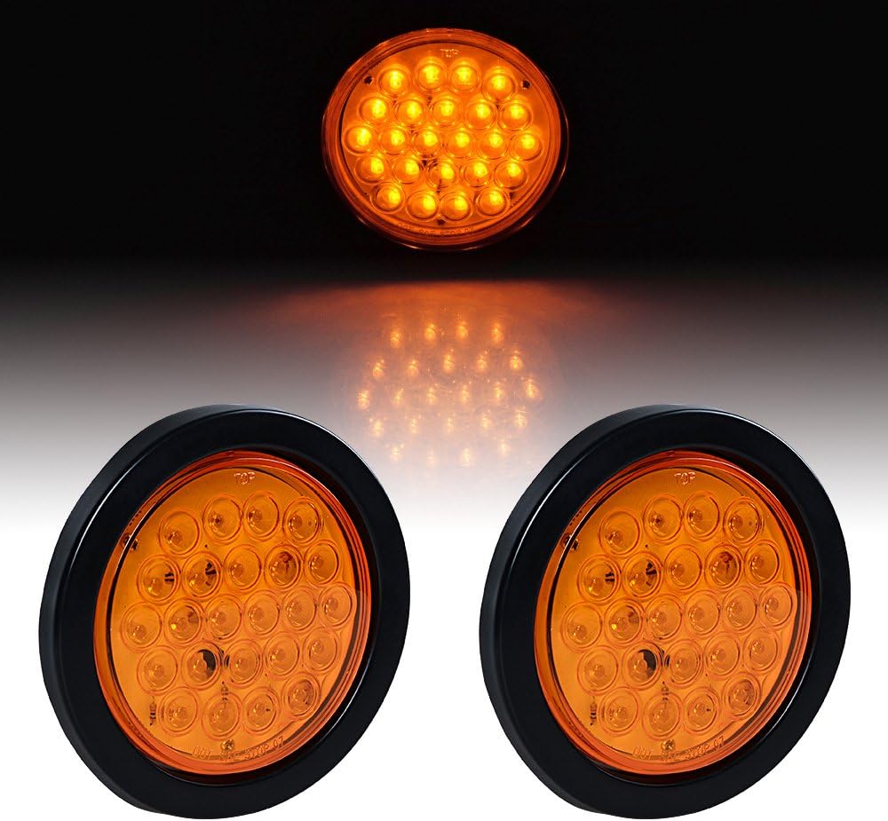 Astra Depot 8x 24-LED Amber 4" Round Truck Tail Light Turn Signal Lamps Truck Trailer RV with Grommet Plug Kit + Wiring