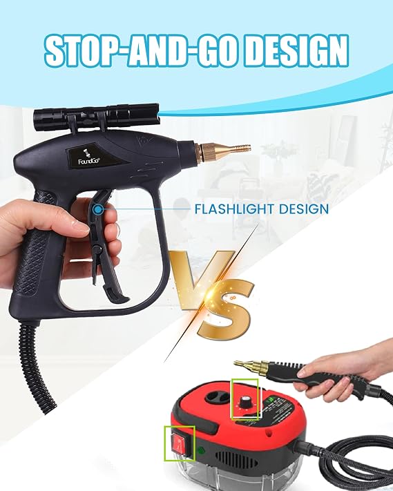FoundGo 1700W Tankless Handheld Steam Cleaner with 7 Brushes 20s Heating to 239F Pressurized Portable Steam Cleaner, Cleaning Home/Kitchen/Car & More-Blue