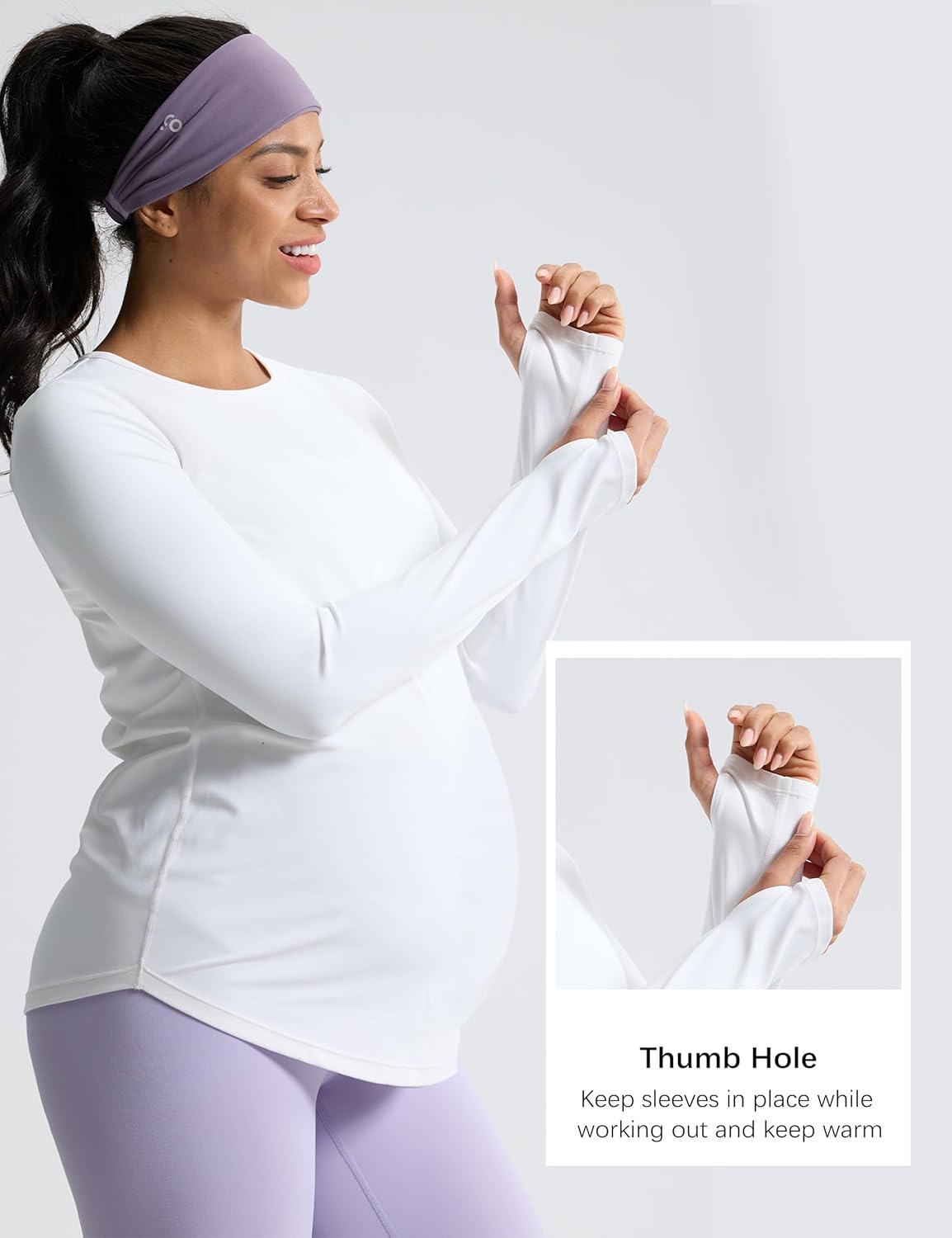 Mama Land Long Sleeve Maternity Shirts - Pregnancy Workout Yoga Tops Crewneck Casual Activewear with Thumbholes - Image 4