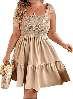Women's Plus Size Knot Tie Shoulder Sleeveless Ruffle Flounce Hem Swing Shift Dress - Buy now