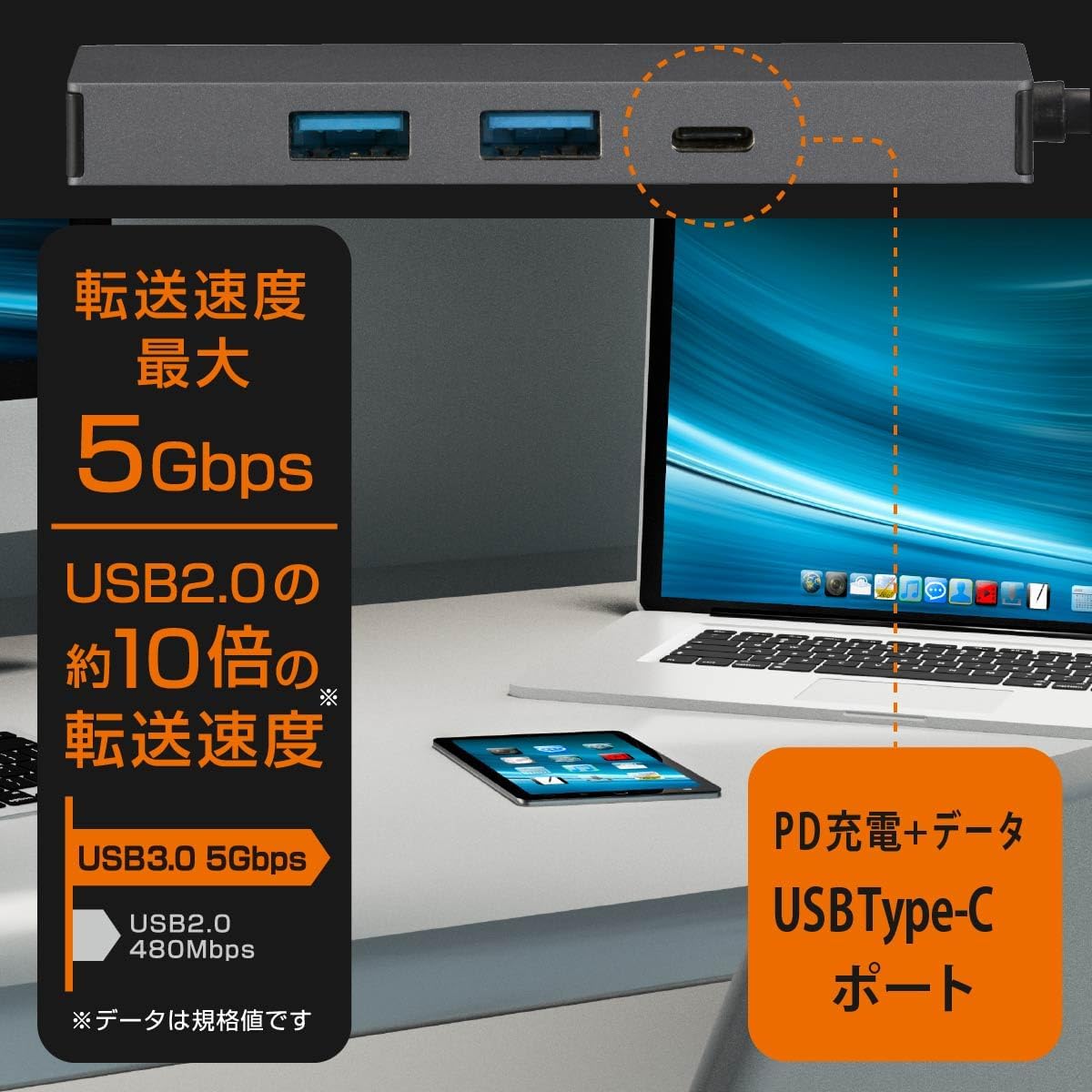 Ohm (OHM) Electric PCGEAR USB Hub Type-C Connector HDMI Output Port 2 USB Port Type-C Port Conversion Adapter Multi-Docking Adapter PC-SHMPC11-H 01-3108