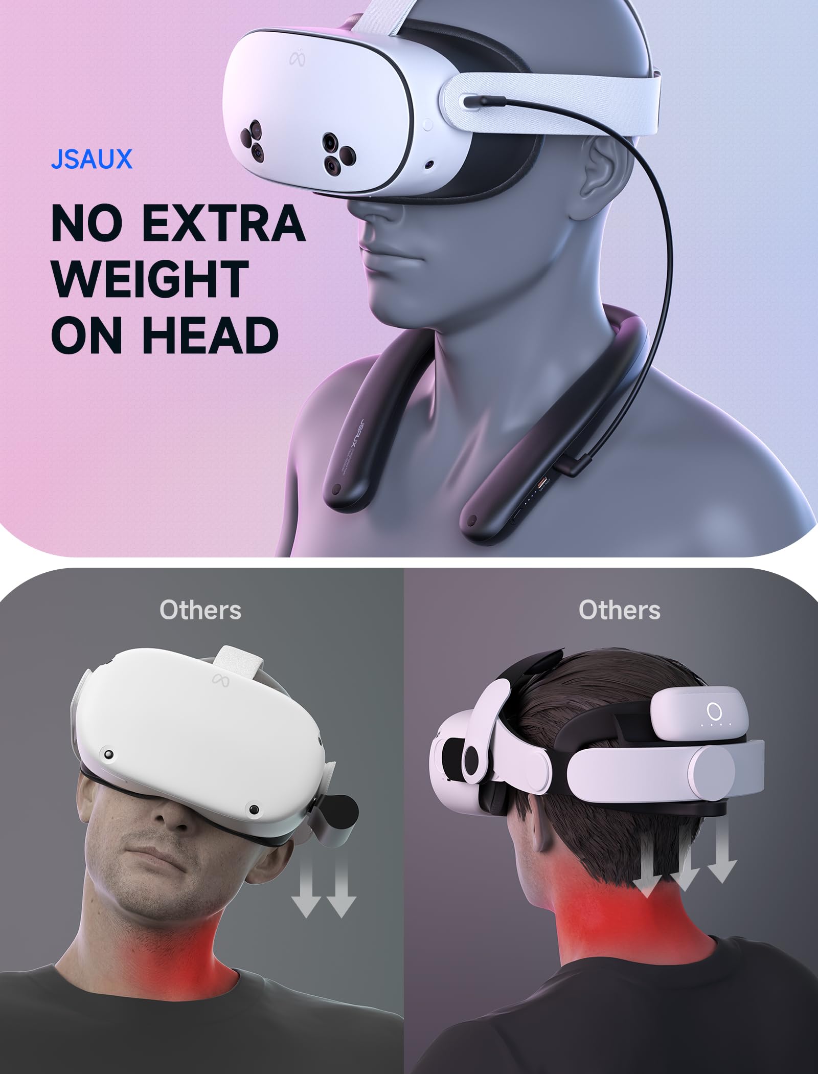 JSAUX - Batería para Oculus Quest 3, 10000mAh PD Cargador rápido (duración adicional 4-6 horas), accesorios VR Extend Power, compatible con Oculus Quest 2