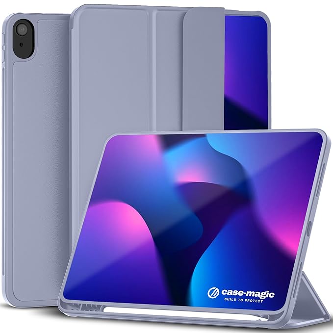 Case-Magic Premium Smart Folio Case Cover for iPad Air 11 inch M3/M2 (2025/2024) Air 10.9 inch(2022/2020, 5th/4th Gen) Auto Sleep/Wake, Trifold Stand, Pencil Holder| Slim PU Exterior, TPU Back (Grey)