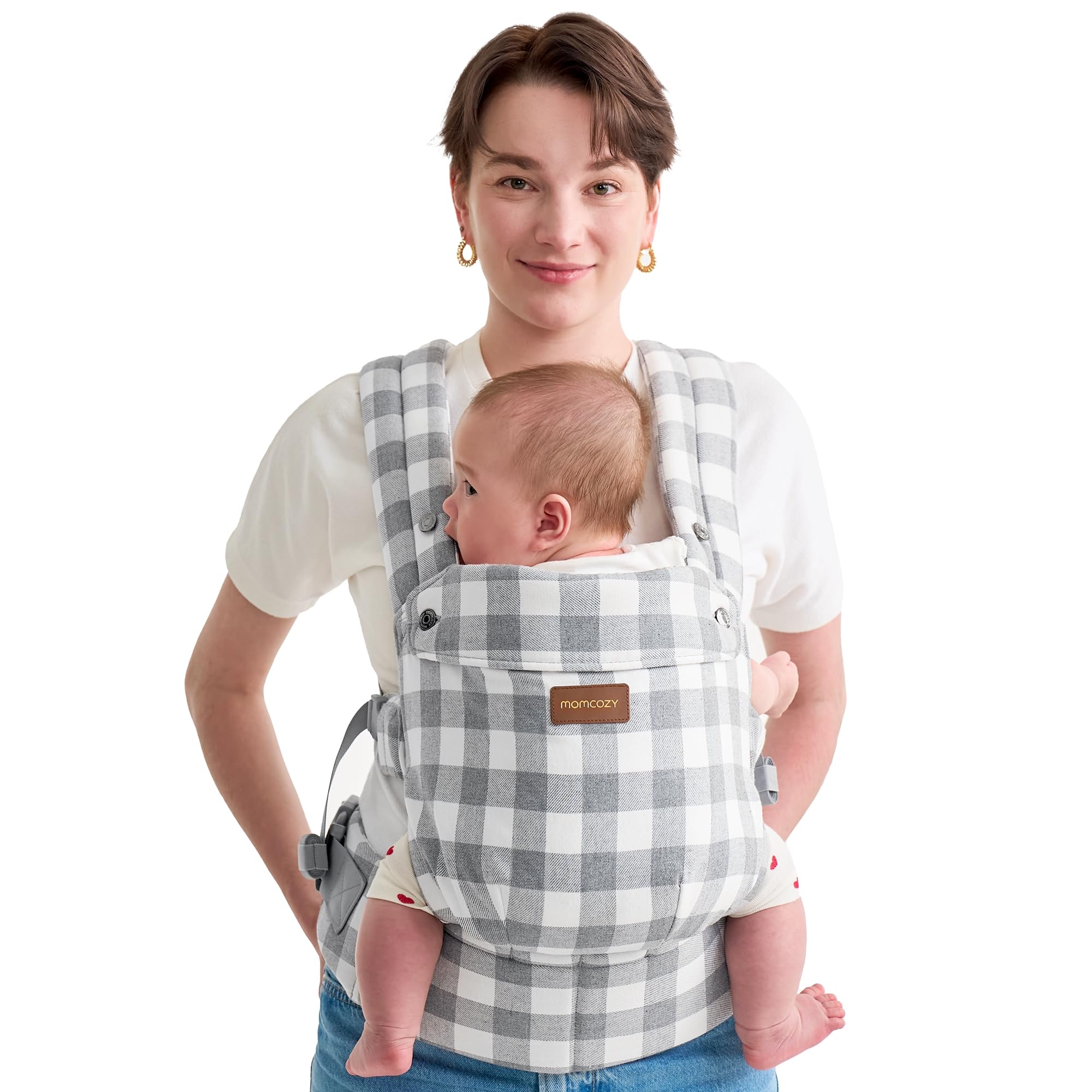 Momcozy Herihuge Baby-Trage - Charmante Jacquard-Webart, Langlebig & Elegant - Ganz-Tages-Komfort für Mütter - Zeitlos-Beige