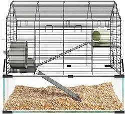 GarveeHome Gaiola grande para hamster, gaiolas de gerbil de 3 camadas com roda de corrida, garrafa de água, tigela de comida, rampas, casa de hamster portátil com fundo de vidro de 18 cm para sírio