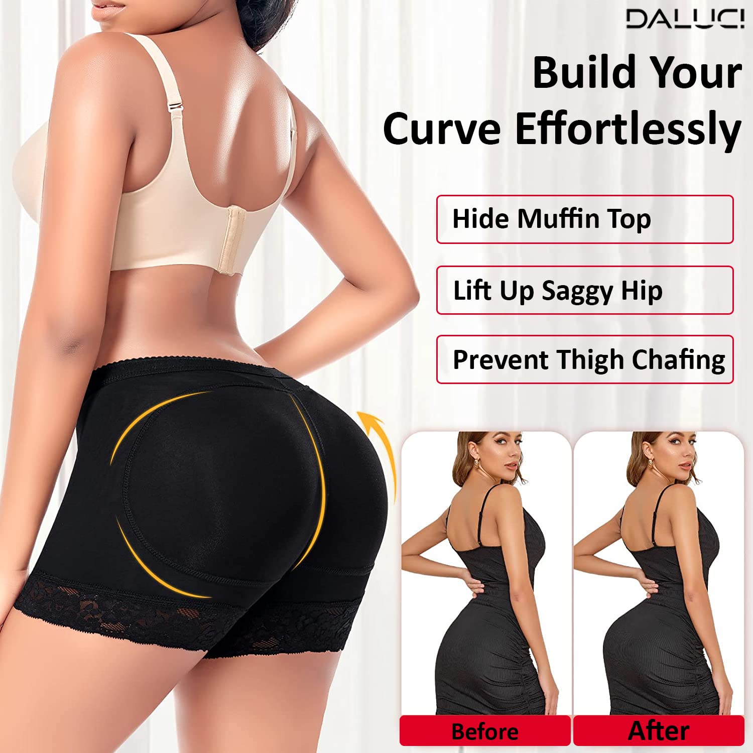 DALUCI Women's Padded Butt Lifter Underwear – Seamless Hip Enhancer Shapewear Panty with Booty Pads for Round Shape & Curvy Look | Fake Hip Panty Briefs (Black, Small) - Image 2 thumbnail
