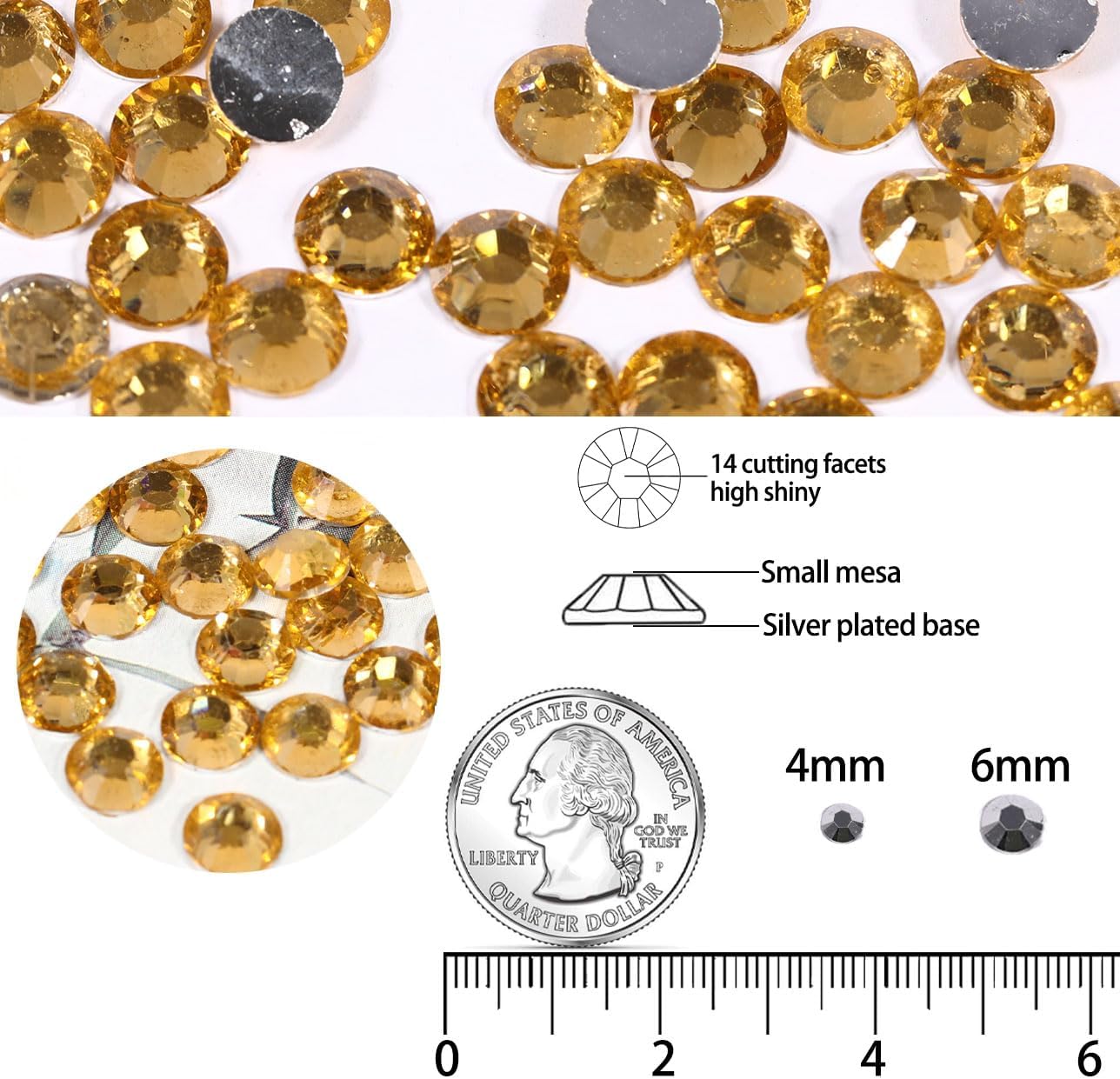 2000 Pcs Flat Back Crystal AB Flatback Rhinestones Round Glass Gems Beads Diamond for Nail Art,Craft Decorations,Clothes Shoes DIY (Gold, 4mm) - Image 4