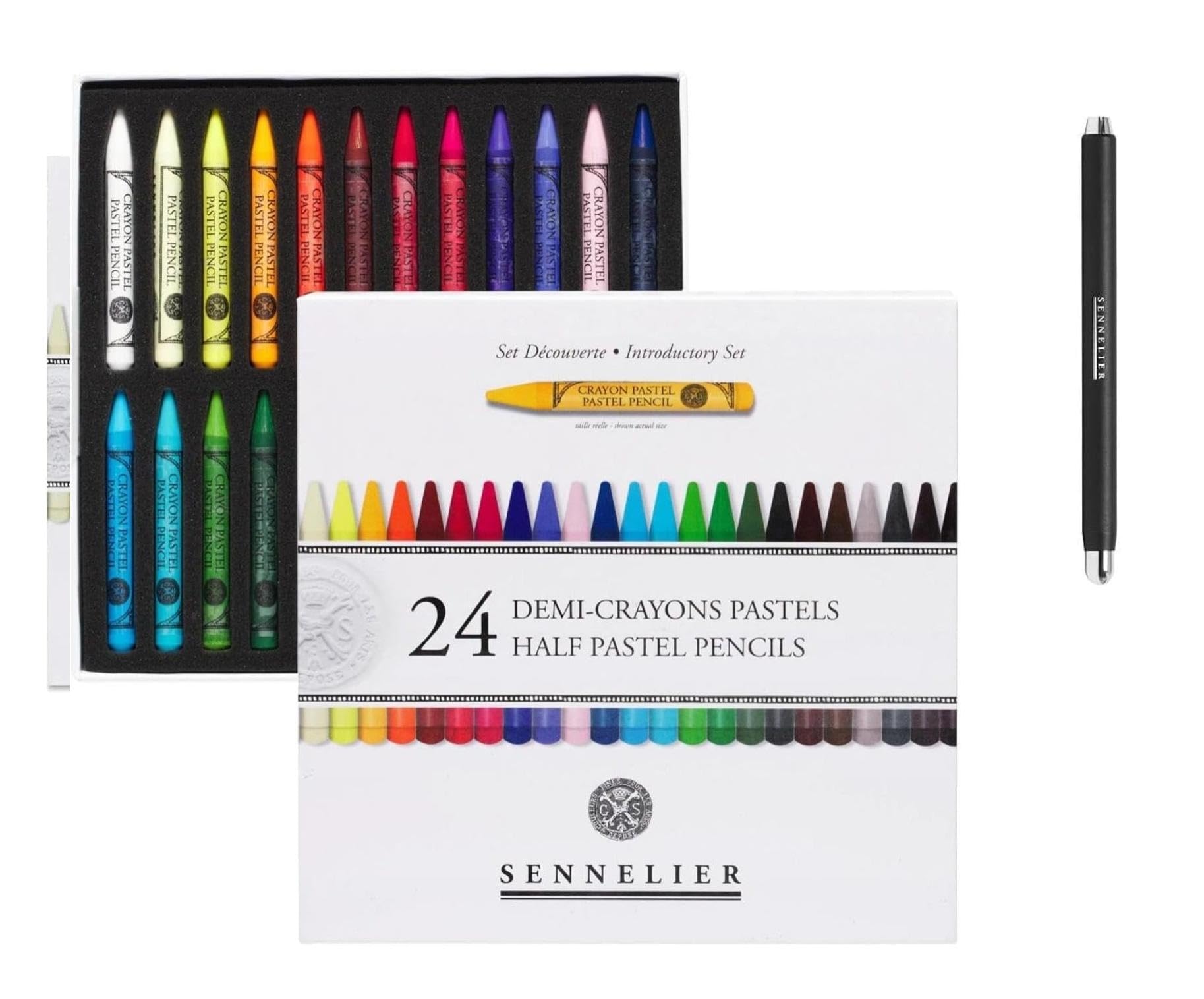 Sennelier 24 Demi Crayons Pastel Secs Extra Fins et Porte-Crayon Pastel et 1 carte