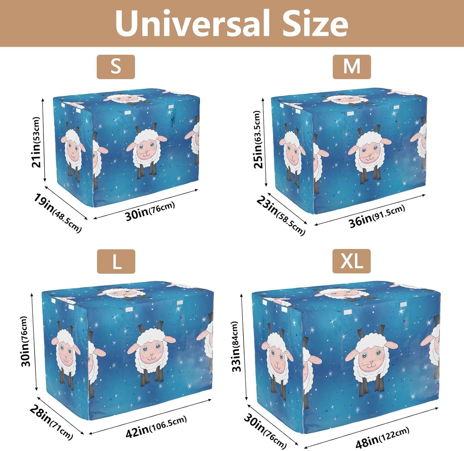 Cute Sheep Stars Blue Pet Cage Cover with Mesh Windows, Wind-Resistant Dog Cage Covers, X-Large