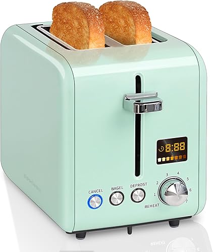 Miniatura 9 de SEEDEEM Tostadora de 2 rebanadas, tostadora de acero inoxidable con pantalla LCD, 7 ajustes de tostado de pan, ranuras de 3.5 cm de ancho, funciones