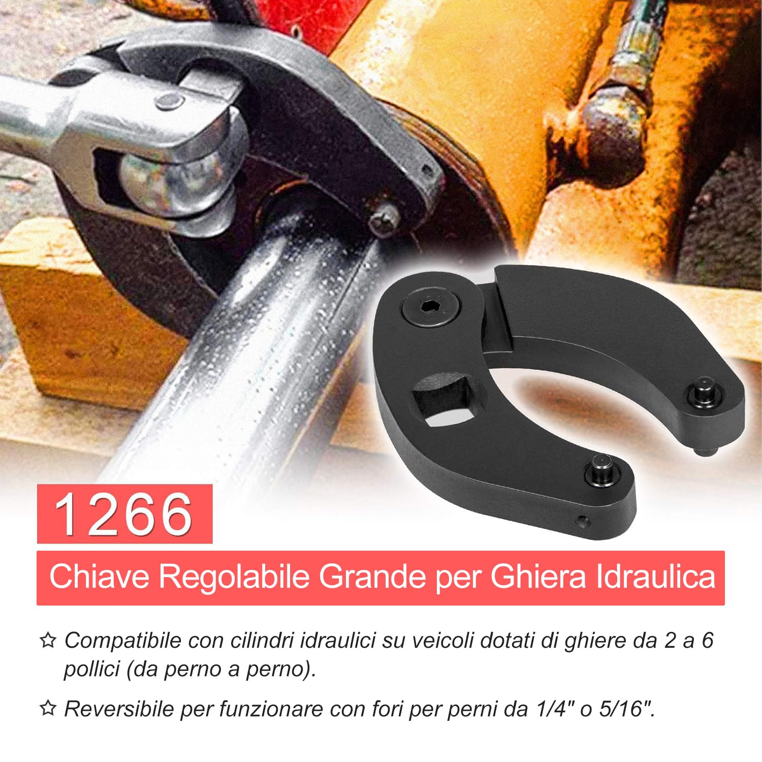 Set di 2 Chiavi Regolabili per Cilindro Idraulico 1266 7463, Attrezzo per Dado a Ghiandola Grande e Piccolo 1-6 Pollici, per Macchine Agricole e Cantieri