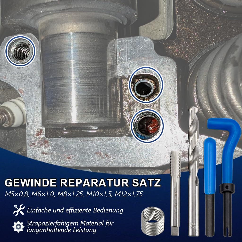 Zestaw narzędzi do naprawy gwintów M5, M6, M8, M10, M12, M14, do wyboru, do aluminium, tworzywa sztucznego i metalu (M12 x 1,5)