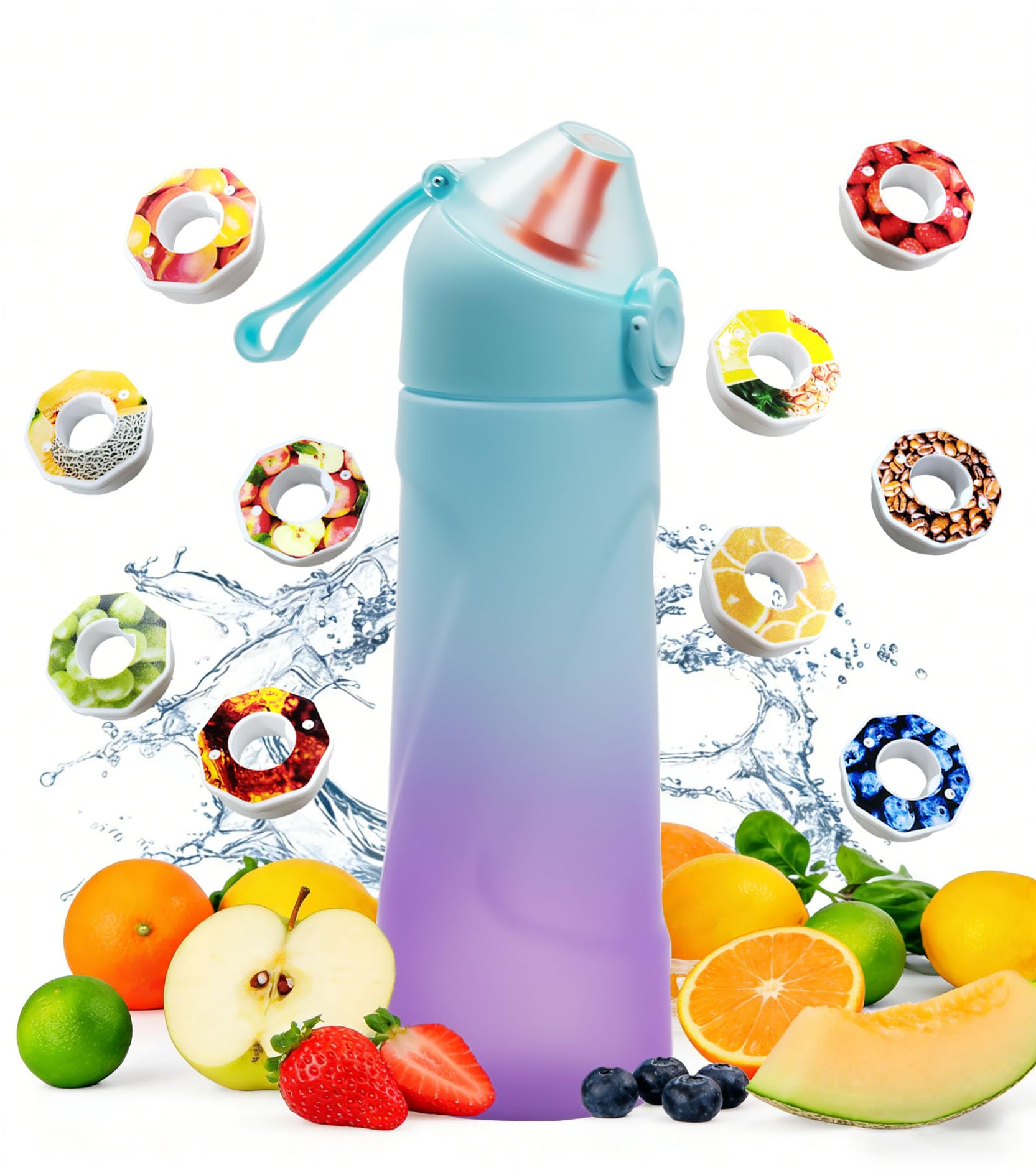 Air Scented Water Bottle with 10 Flavour Pods,700ml BPA Free Sport Starter Up Drinking Tritan Bottle,0 Sugar Calorie Flavoured Bottle for Cycling,Fitness,School,Hiking,Climbing(Gradient Blue)